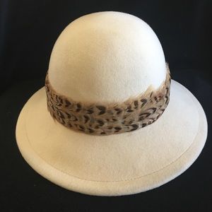 Vintage Halston Winter White Hat With Feather Band